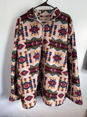 Vintage 90s Born to Ski Southwestern Print Fleece Quarter Zip Pullover XL